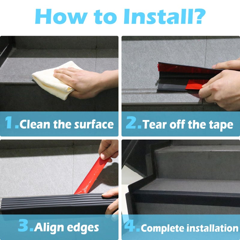 Pluden Stair Edge Trim, 10FT Vinyl Rubber Stair Nosing, Non-Slip Self Adhesive Stair Edge Protector Suitable for Indoor/Outdoor Stairs, Non-Slip and Waterproof - Image 4